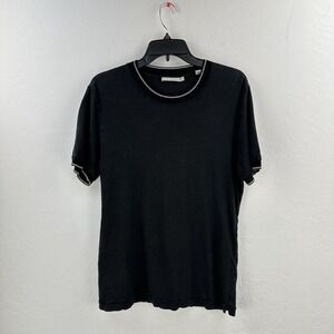 Vince Women's M Linen Top Round Neck Short Sleeve T-Shirt Washed Black‎ Stripe